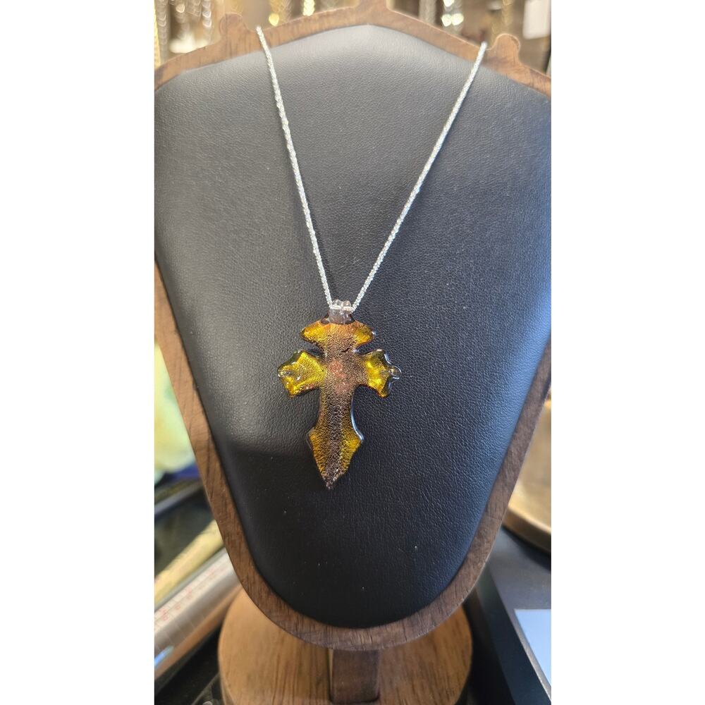 Hand Made Glass Cross Necklace